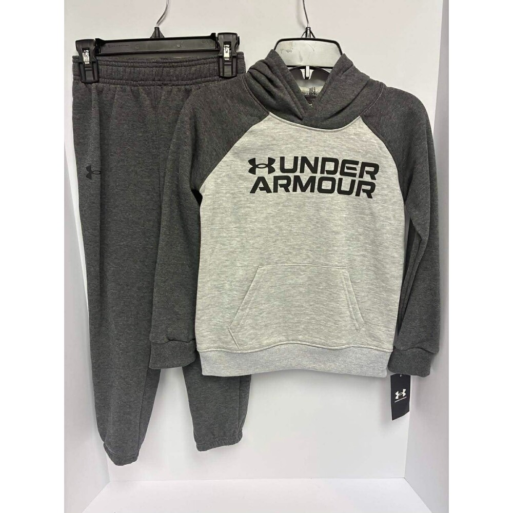 Under Armour Boys 2 Piece Hoodie & Jogger Set Gray & Dark Charcoal Size 6 NWT